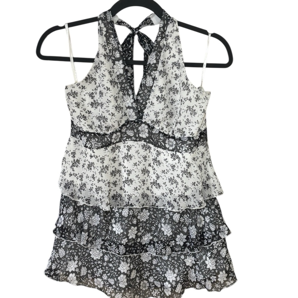 Nicole Benisti Y2K Floral Halter Tiered Ruffle Top L Boho Cottagecore - Picture 2 of 12